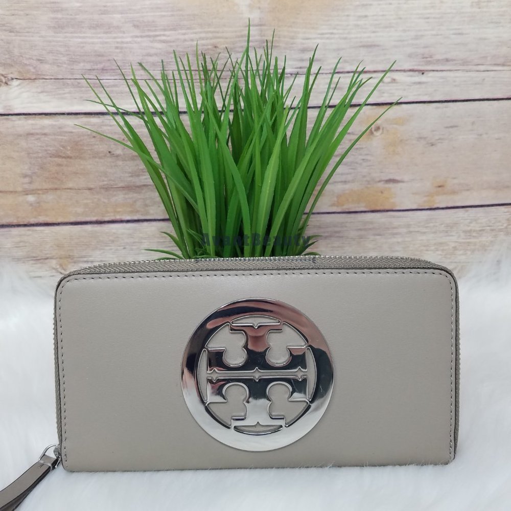 Tory Burch Gray Wallet with Silver Logo